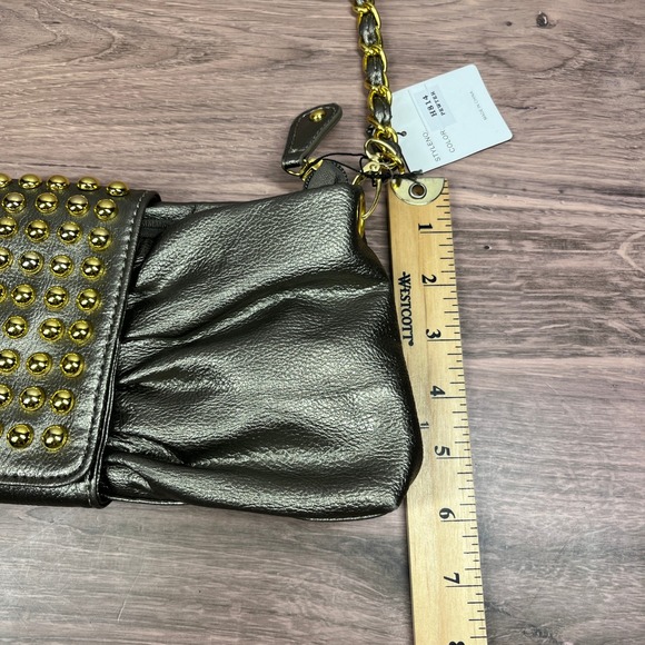 Hananel Shoulder Bag Women Pewter Metallic Studded Bow Chain Strap - Picture 14 of 16